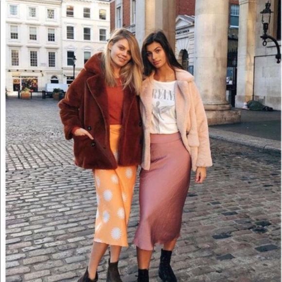 𝅺FREE People Kate Faux Fur Coat Jacket In Apricot - Picture 4 of 15